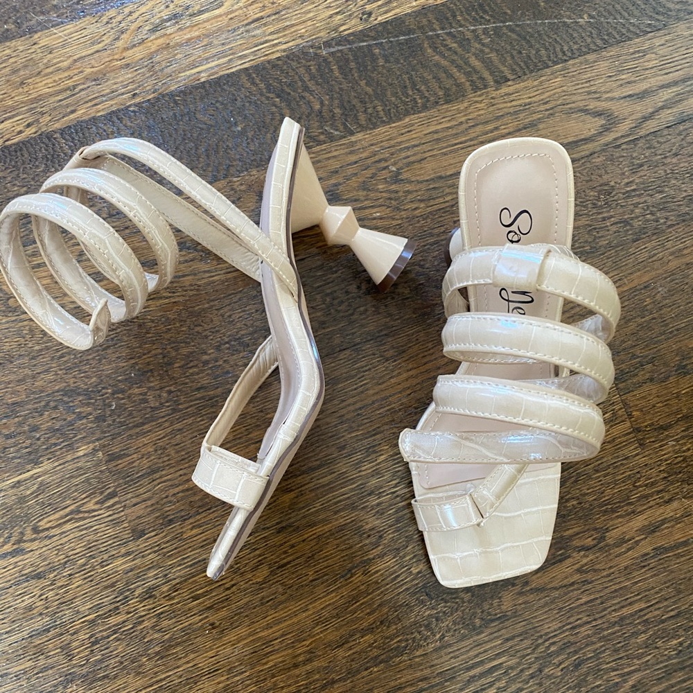 MISS LOLA Nude Ankle Wrap Heels